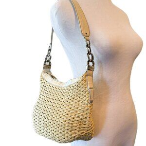 Brighton woven jute and leather shoulder bags cream beige